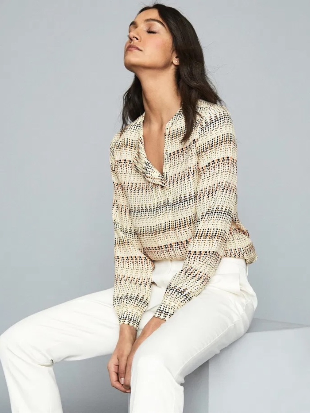 REISS Eloise Spot Print Blouse, Size 4 (US)